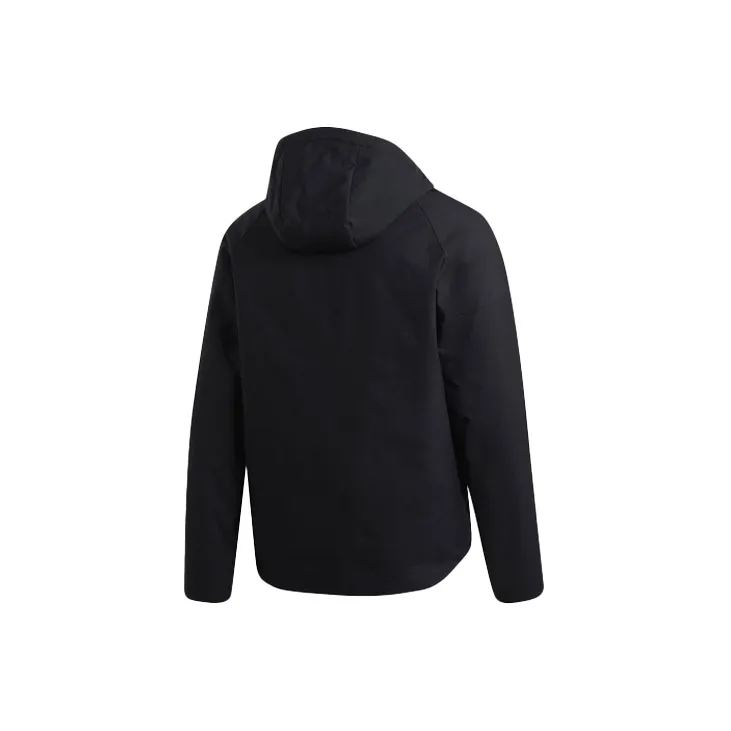 Adidas Solid Color Brand Logo Hooded Puffer Jacket Men's Black-1