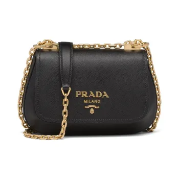 PRADA Saffiano Leather Shoulder Bag Women's Black