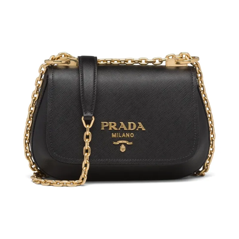 PRADA Saffiano Leather Shoulder Bag Women's Black-0