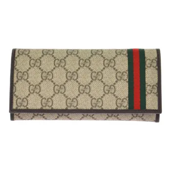 GUCCI Canvas With Leather Wallet Women's Ebony/Brown