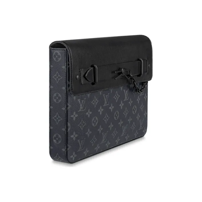 LOUIS VUITTON Coated Canvas Clutch Men's Black-1