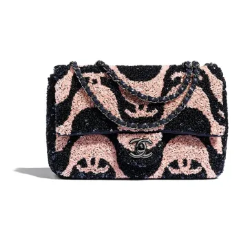 CHANEL Classic Flap CF Sequins & Rhodium Metal Mouth Cover Bag, Crossbody Bags, Shoulder Bags Women's Pink & Black