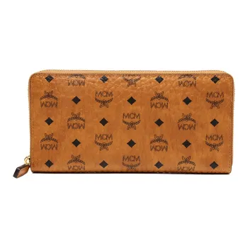 MCM Zip Around Wallet Original Visetos Large Cognac