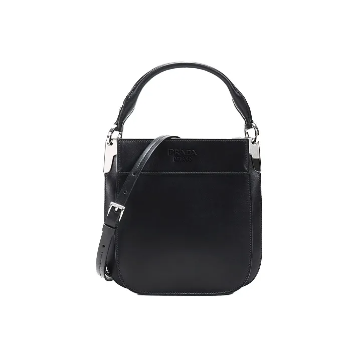 PRADA Cow Leather Handbag Shoulder Bag Women's Black-0