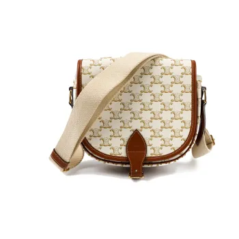 CELINE Triomphe Monogram Canvas And Calfskin Messenger Bag, Shoulder Bag, Crossbody Bag Tubas Women's Candy White