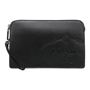 PRADA Cow Leather Clutch Men's Black