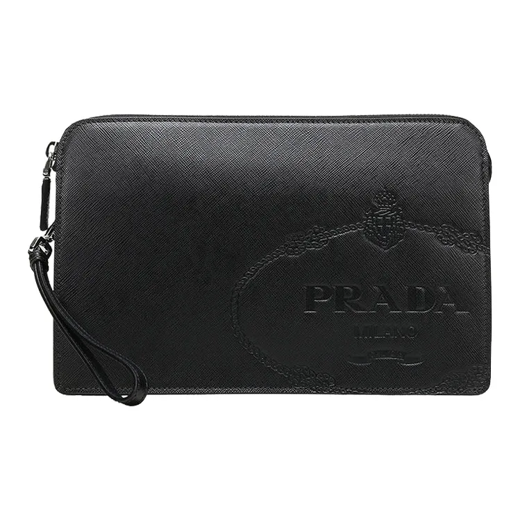 PRADA Cow Leather Clutch Men's Black-0