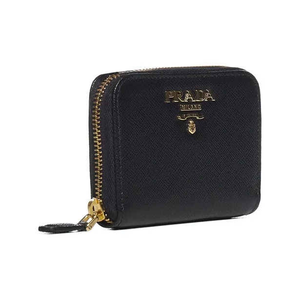 PRADA Leather Coin Purse Unisex Black-1
