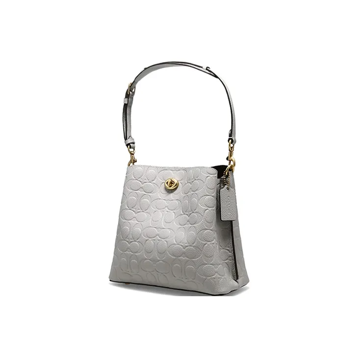 COACH Willow Litchi Grain Leather Bucket Bag, Handbag, Shoulder Bag Trumpets Women's Dove Gray-1