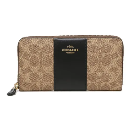 COACH Canvas Handheld Wallet Women's Black & Khaki Monogram