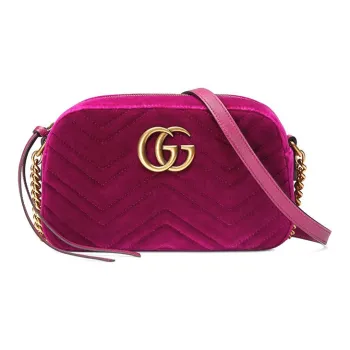 GUCCI Velvet Camera Bag Shoulder Bag Crossbody Bag Small Size Women's Fuchsia