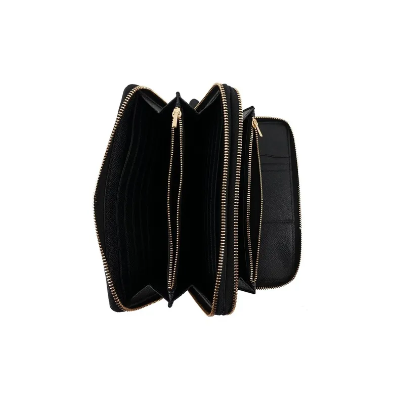 COACH Double Zip Wallet Cow Leather Clutch Small Size Women's Black-3