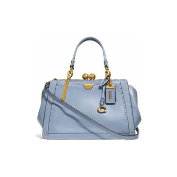 COACH Kisslock Cow Leather Kiss Lock Handbag Shoulder Bag Crossbody Bag Small Size Women's Haze Blue/Morandi Color