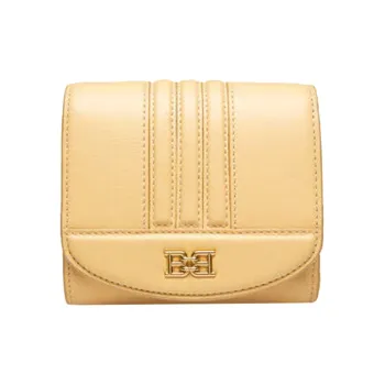 BALLY Cow Leather Card Holder Wallet Women's Light Yellow