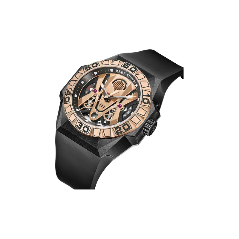 REEF TIGER Black Shark Collection Automatic Mechanical Movement Watch Men's Watches Gold Dial RGA6922-BPR-2