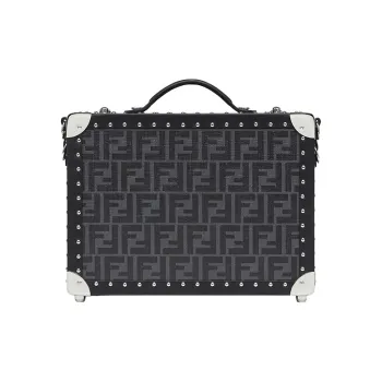 FENDI Calfskin Travel Bag, Suitcase, Hard Case Small Size Men's Black