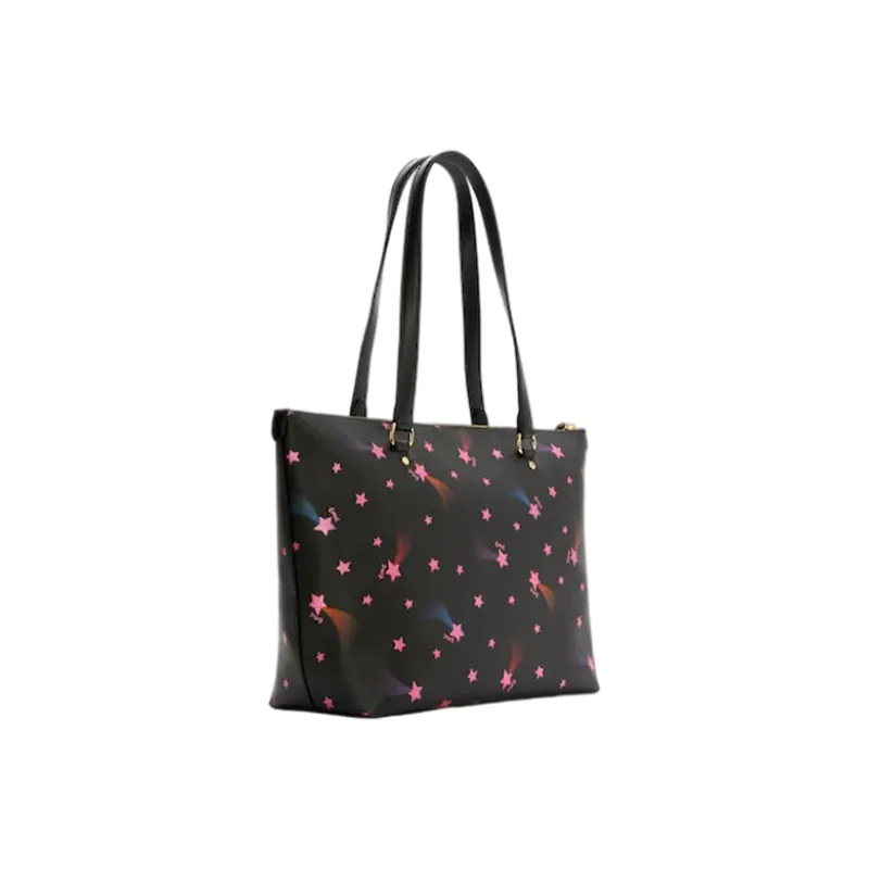 COACH Gallery Coated Canvas With Smooth Leather Tote Bag, Shopping Bag, Shoulder Bag Tubas Women's Black-1