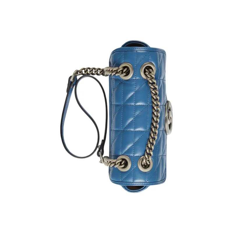 GUCCI GG Marmont Quilting Leather Crossbody Bag Shoulder Bag Women's Blue-4