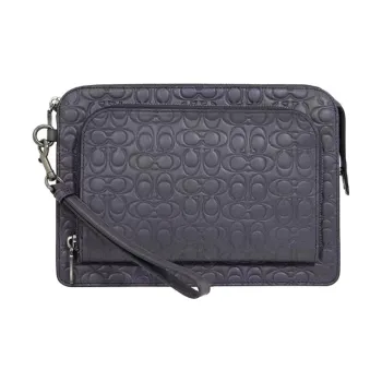 COACH Kennedy Coated Canvas With Leather Clutch Wrist Bag Tubas Men's Navy Blue