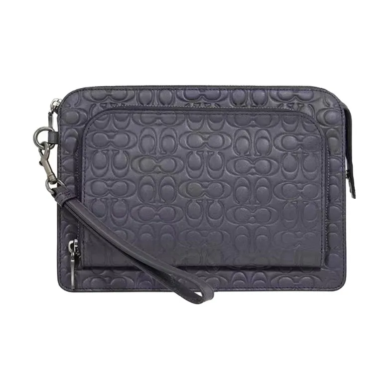 COACH Kennedy Coated Canvas With Leather Clutch Wrist Bag Tubas Men's Navy Blue-0