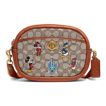 COACH Disney Collaboration Camera Canvas With Leather Camera Bags Crossbody Bags Medium Size Women's Khaki