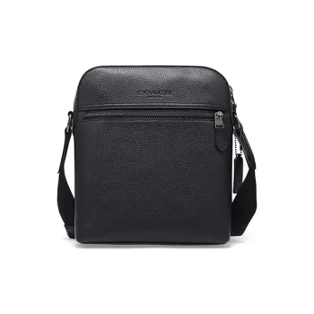 COACH Houston Pebbled Leather Messenger Bag Flight Bag Crossbody Bag Shoulder Bag Small Size Men's Black