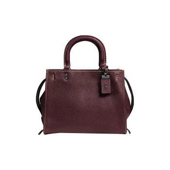 COACH Rogue Chrome Tanned Grain Leather Handbag Shoulder Bag Crossbody Bag Medium Size Women's Dark Deep Red