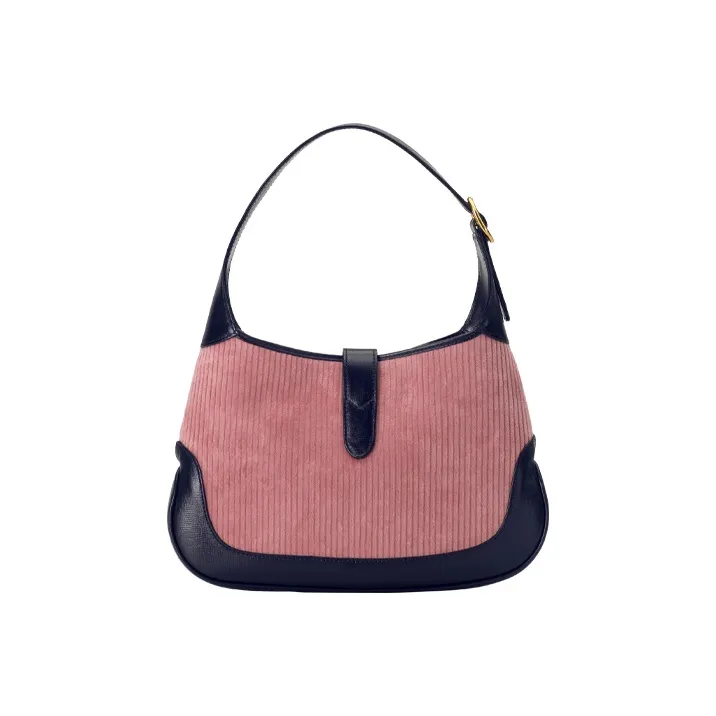 GUCCI Jackie 1961 Corduroy Leather Crescent Shoulder Bag Shoulder Bag Small Size Women's Purple Black Multicolor-2
