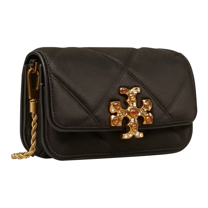 TORY BURCH Eleanor Leather Cell Phone Pouch, Card Holder, Crossbody Bag Women's Black-1