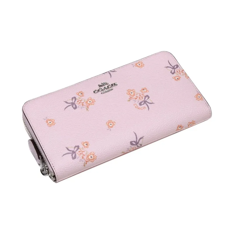 COACH Accordion Zip Leather Clutches Wallets Women's Pink-5