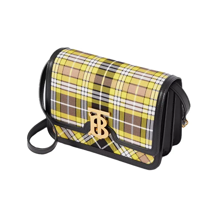 Burberry Cotton Fabric With Calfskin Shoulder Bag Crossbody Bag Small Size Women's Mango Yellow With Floral Pattern-1