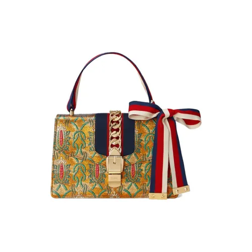 GUCCI Sylvie Rainbow Brocade Fabric Shoulder Bag, Crossbody Bag, Handbag Small Size Women's Gold
