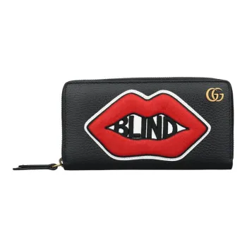 GUCCI Cow Leather Card Holder Wallet Women's Black