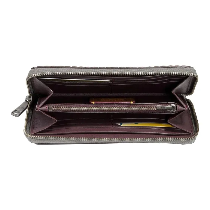 COACH Accordion Zip Leather Quilting Accordion Zip Closure Wallet Women's Gray Green-1