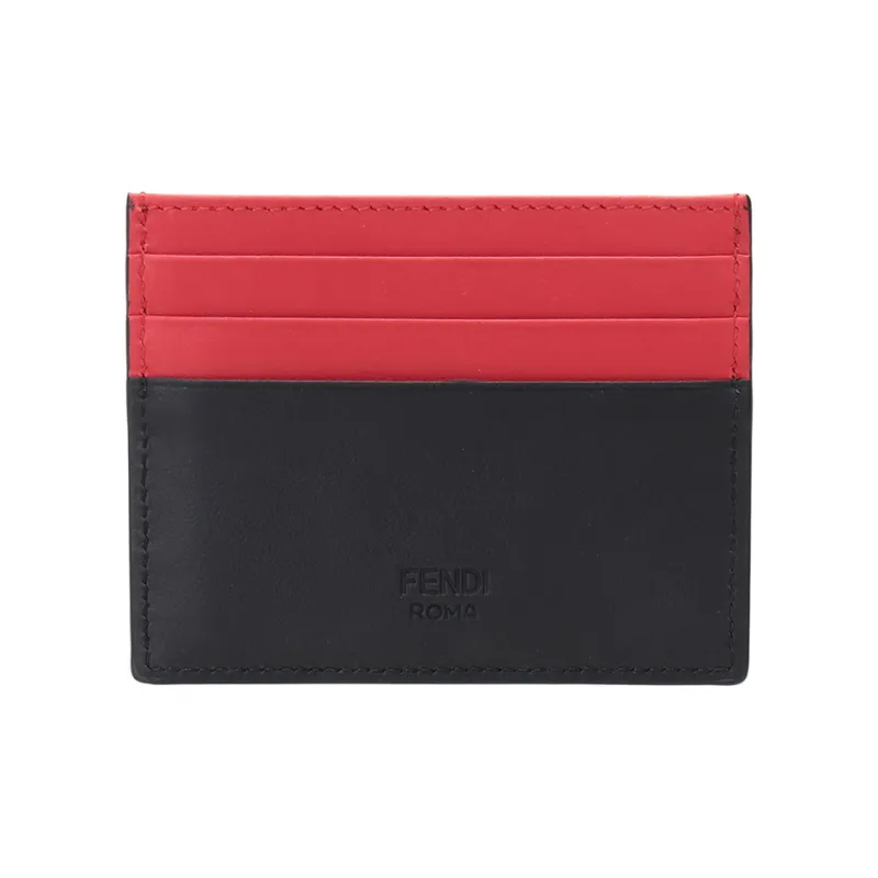 FENDI Leather Card Clip Card Holder Men's Black/Yellow/Red-2
