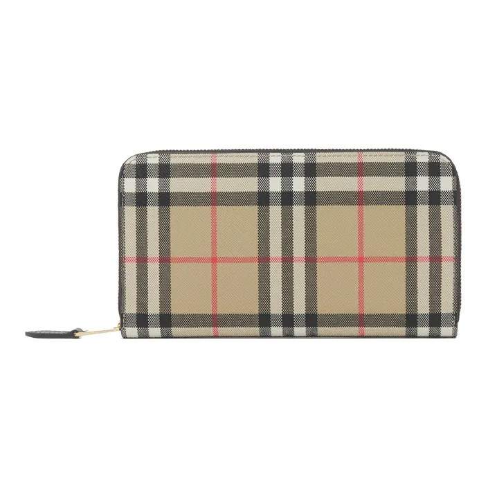 Burberry Vintage Check And Leather Ziparound 12 Card Slot Wallet Archive Beige/Black-0