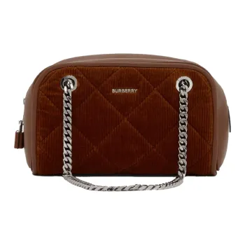 Burberry Cube Corduroy And Lambskin Combination Bowling Bag Handbag Shoulder Bag Women's Tan
