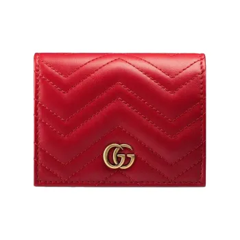 GUCCI GG Marmont Quilted Leather Card Holder, Wallet Women's Red