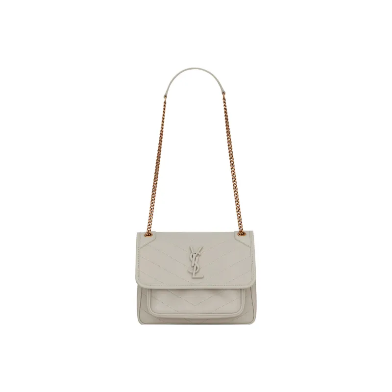 SAINT LAURENT Lambskin Hobo Bag One Shoulder Handbag Crossbody Bag Mini Women's White-0