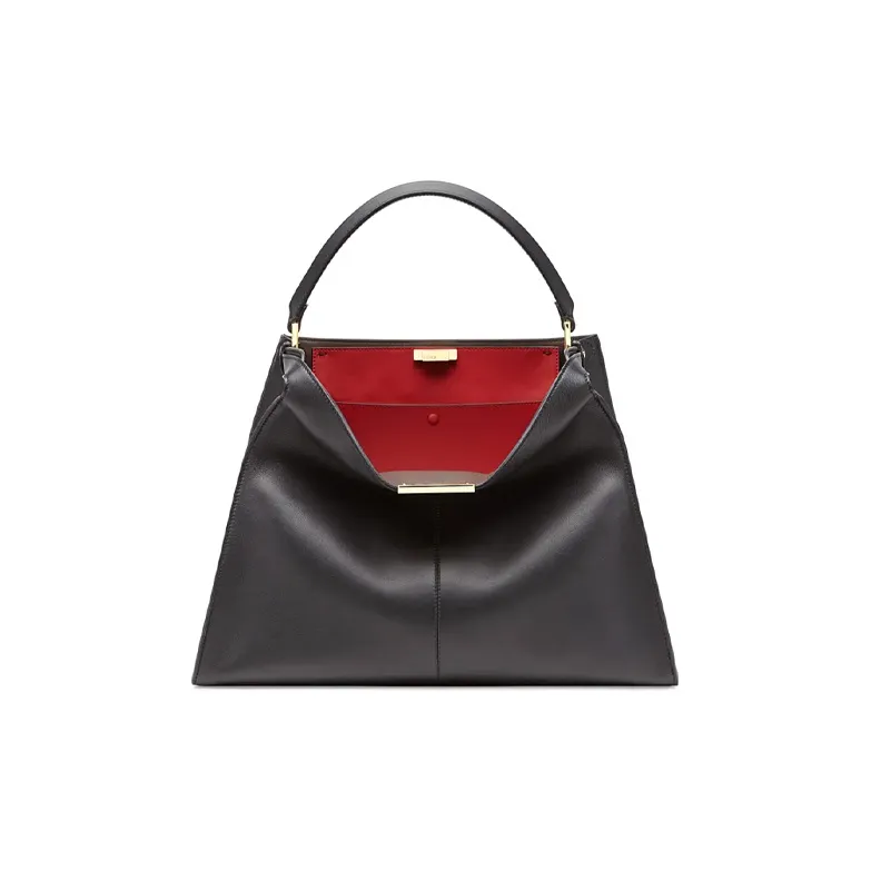 FENDI Peekaboo Cow Leather Handbag Large Size Women's Black-3