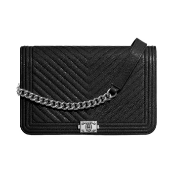 CHANEL Leboy Sheepskin Chain Wallet, Shoulder Bag, Crossbody Bag Women's Black