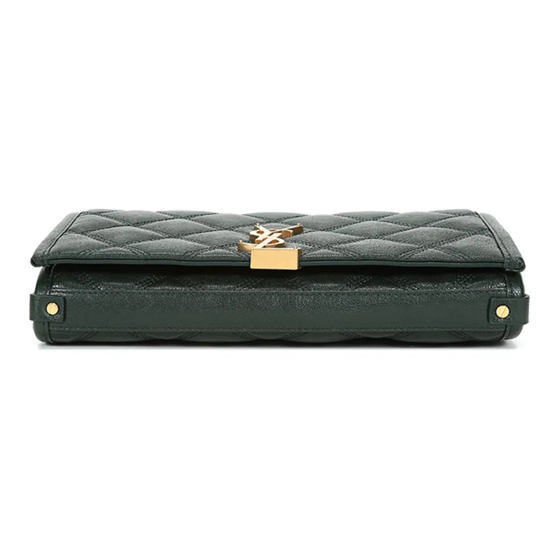 SAINT LAURENT Lambskin Wallet Crossbody Bag Shoulder Bag Women's Dark Green-4