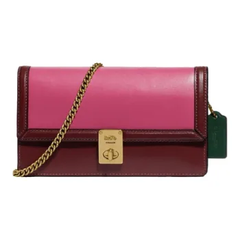 COACH Hutton Leather Shoulder Bag, Crossbody Bag Women's Red Pink Multicolor