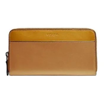 COACH Accordion Wallet Cow Leather Long Wallets Small Size Unisex Ginger Yellow