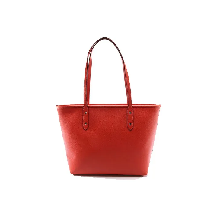 COACH City Zip Tote Cow Leather Tote Bag Shopping Bag Shoulder Bag Handbag Women's Orange Red-1
