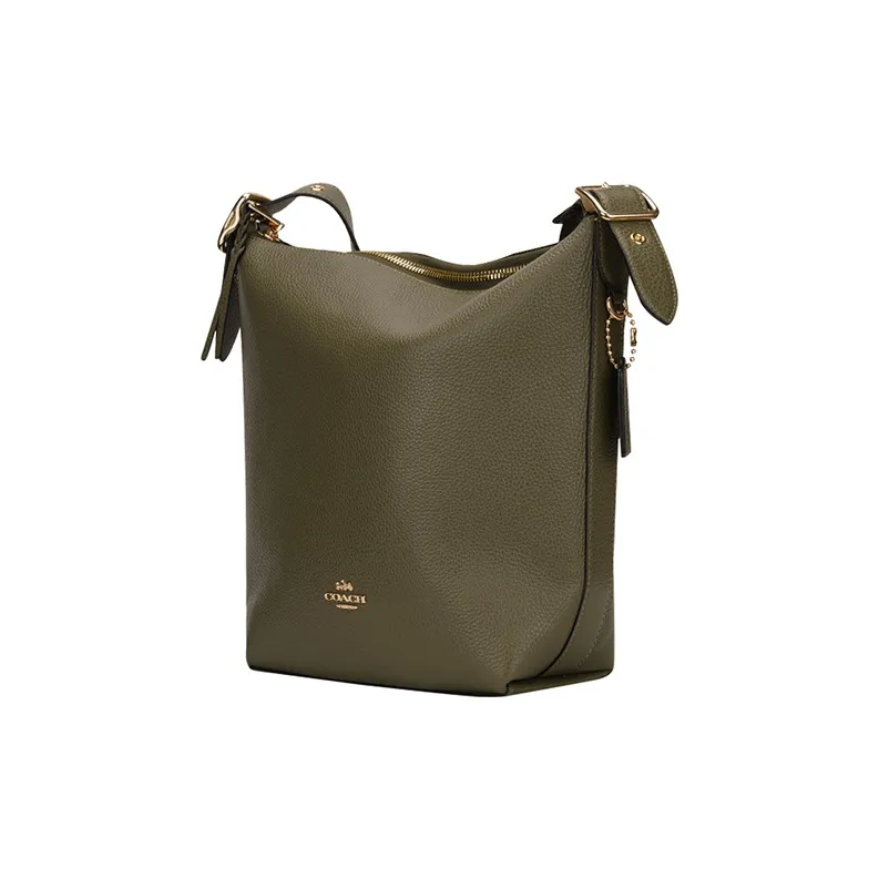 COACH Leather One Shoulder Crossbody Bucket Bag Medium Size Women's Olive Green-1