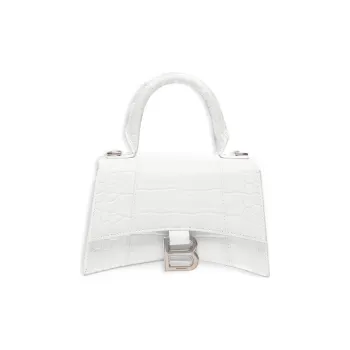 Balenciaga Hourglass Crocodile Embossed Top Handle Bag Xs White