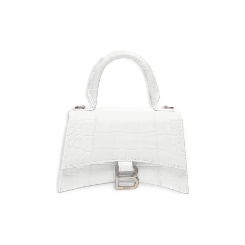 Balenciaga Hourglass Crocodile Embossed Top Handle Bag Xs White-0