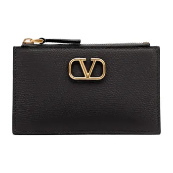 Valentino Vlogo Grain Calfskin Card Holder, Coin Purse, Card Holder Women's Black
