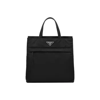PRADA Recycled Nylon Leather Handle Tote Bag, Shopping Bag, Handbag Men's Black